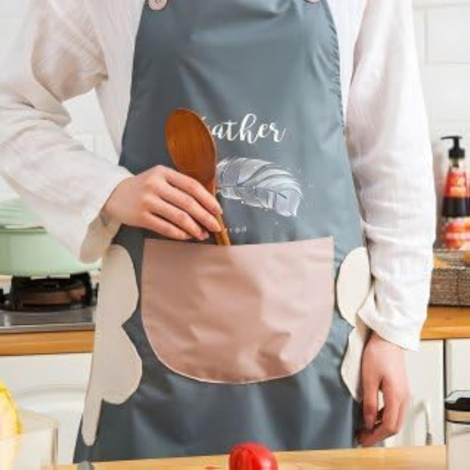 Waterproof Kitchen Apron for Women with Big Front Pocket